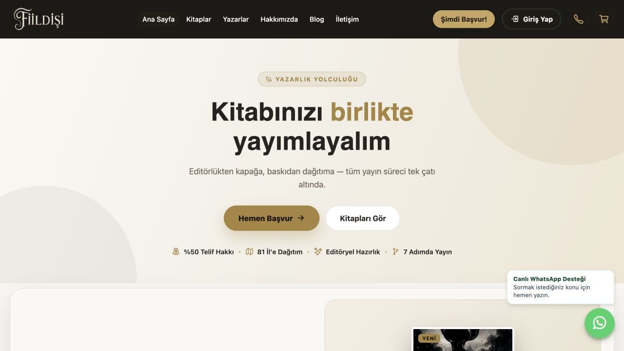 Fiildişi Yayınları web sitesi ana sayfası