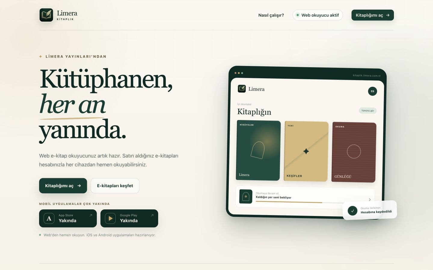 Limera Dijital Kitaplık web sitesi ana sayfası