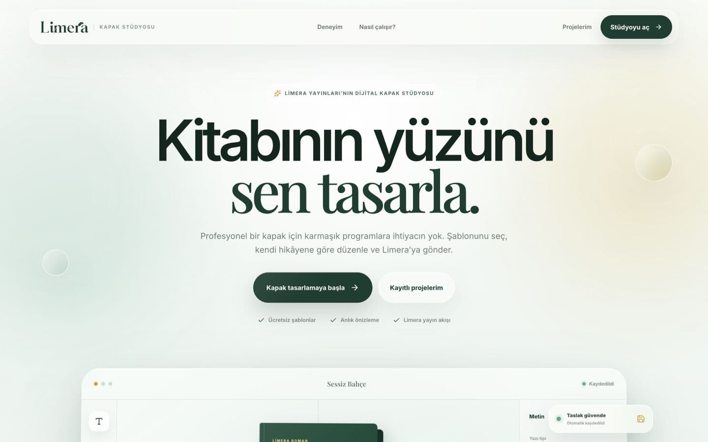 Limera Kapak Stüdyosu web sitesi ana sayfası