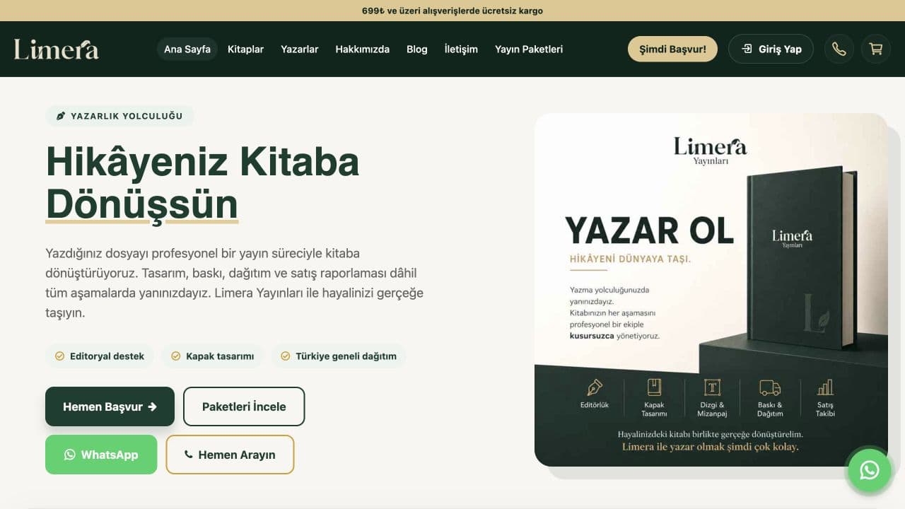 Limera Yayınları web sitesi ana sayfası