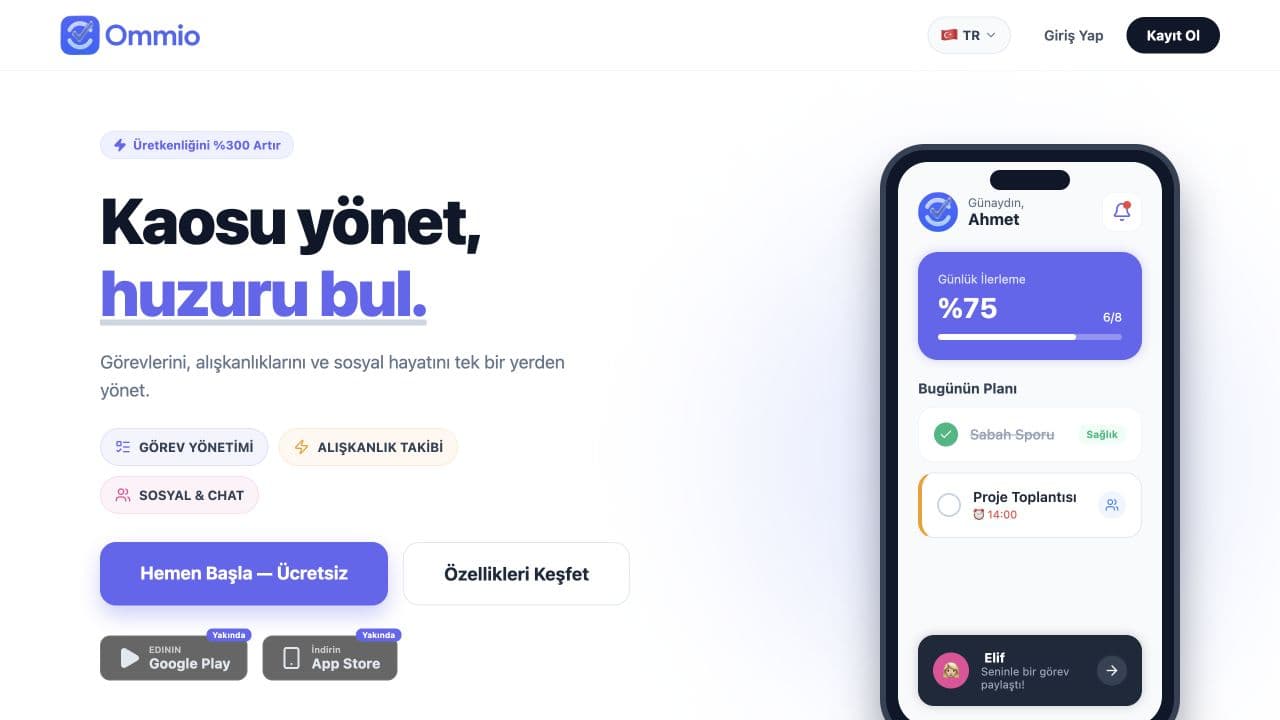 Ommio web sitesi ana sayfası