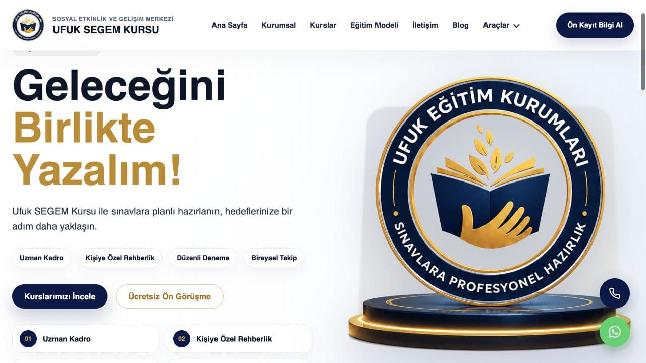 Ufuk SEGEM Kursu web sitesi ana sayfası